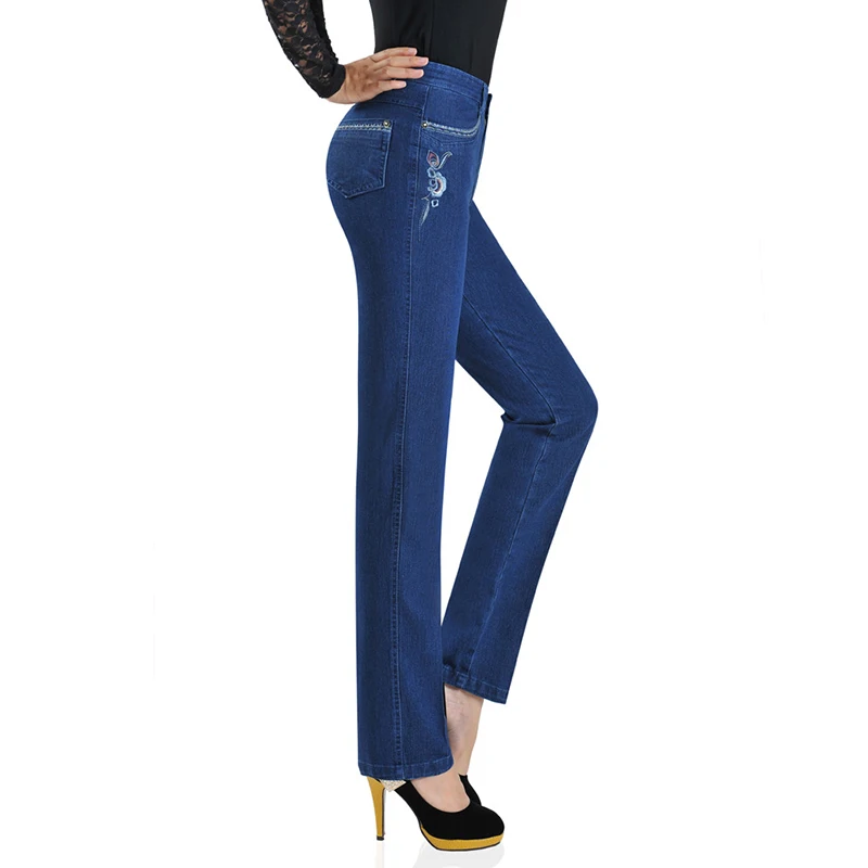 Новые модные повседневные джинсы для женщин среднего возраста Брюки с высокой