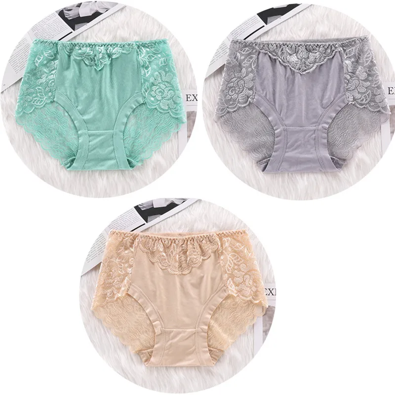 beige green gray 3 шт./лот, сексуальное кружевное нижнее белье с бантом на спине, модальное женское нижнее белье, дышащие Трусы-стринги, прозрачные трусики HP11 - Цвет: beige green gray