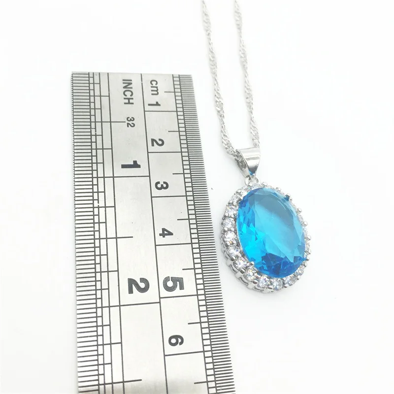 Морской синий цвет белый циркон Ювелирные наборы 925 серебряные