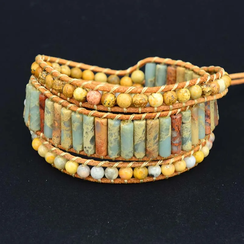Женская богемная трубка браслета из натурального камня кожаный браслет