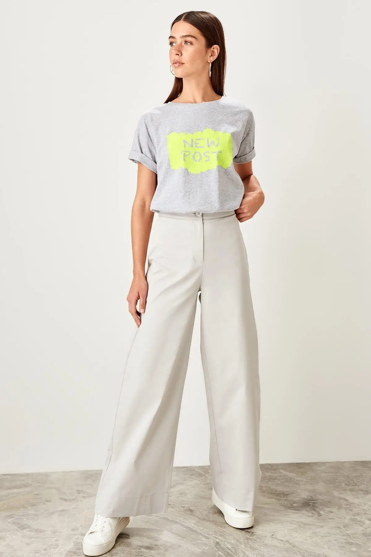 Trendyol серые расклешенные брюки TWOSS19XM0287|Брюки| |