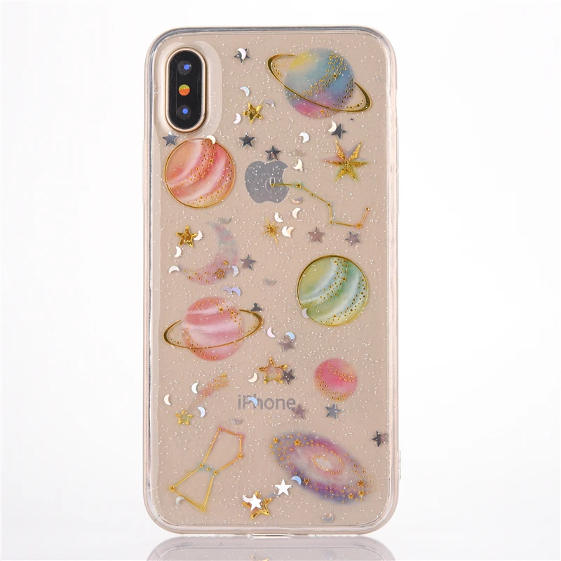 Блестящие чехлы для телефонов Space Planet iphone 7 Plus мягкий силиконовый чехол X 6 6s 6Plus 6splus
