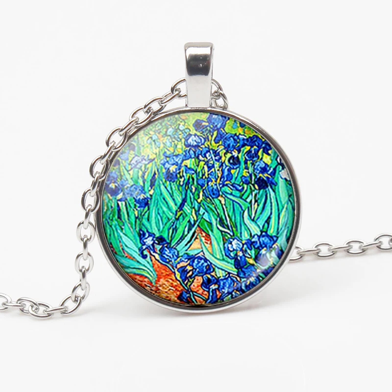Vintage Van Gogh Oil Painting Pendant Necklace Moon Night Street Landscape Pattern Sunflower Men Women Handmade Trinket |