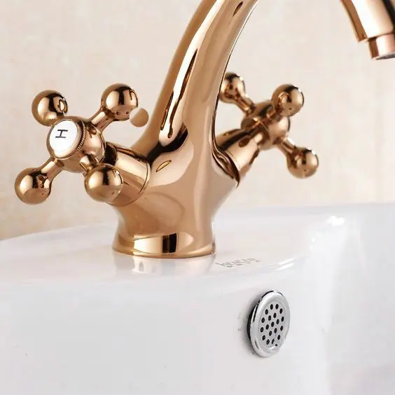 Free shipping High grade Rose Gold Finish double handle brass basin faucet tap mixer torneiras vintage water together HJ-863E cu |