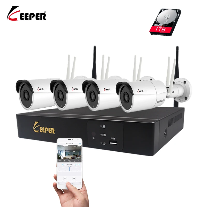 Keeper Подключи и играй 4CH 1080P HD Беспроводной NVR Комплект P2P комнатный наружная IR