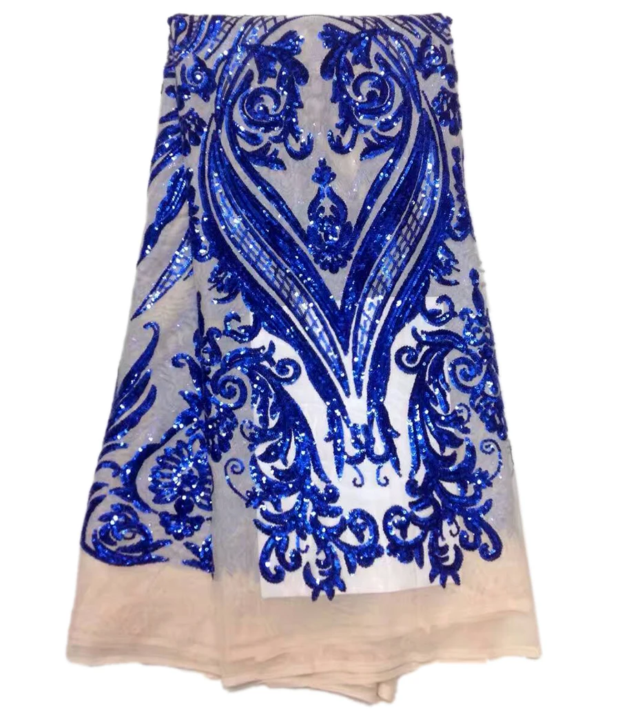 

Latest design High quality African lace fabric for party Fashion African polyester mesh French lace fabric with sequins 5 yards