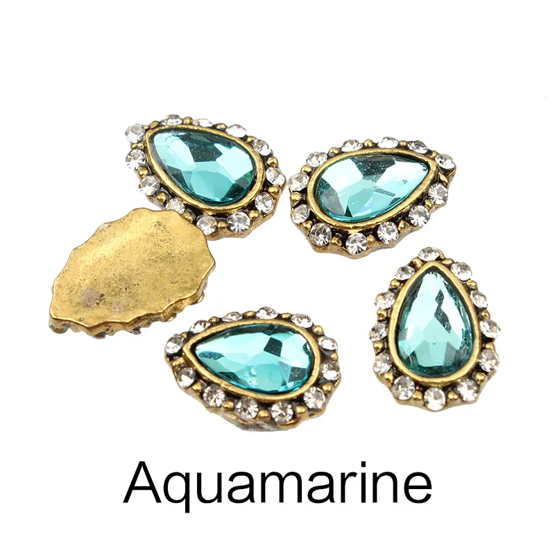 Aquamarine 10 шт./лот, античные капли воды, сплав, 3d дизайн ногтей, Декор, ногти, шарм, кристаллы, бриллианты, СТРАЗА под камень, ювелирные изделия, аксессуары, стразы - Цвет: Aquamarine