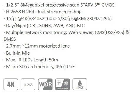 8MP купольная ip-камера IPC-HDW5831R-ZE POE H.265 IP67 IR 50 м подлинный 2,7-12 мм Моторизованный объектив внутренняя веб-камера сетевая камера с логотипом
