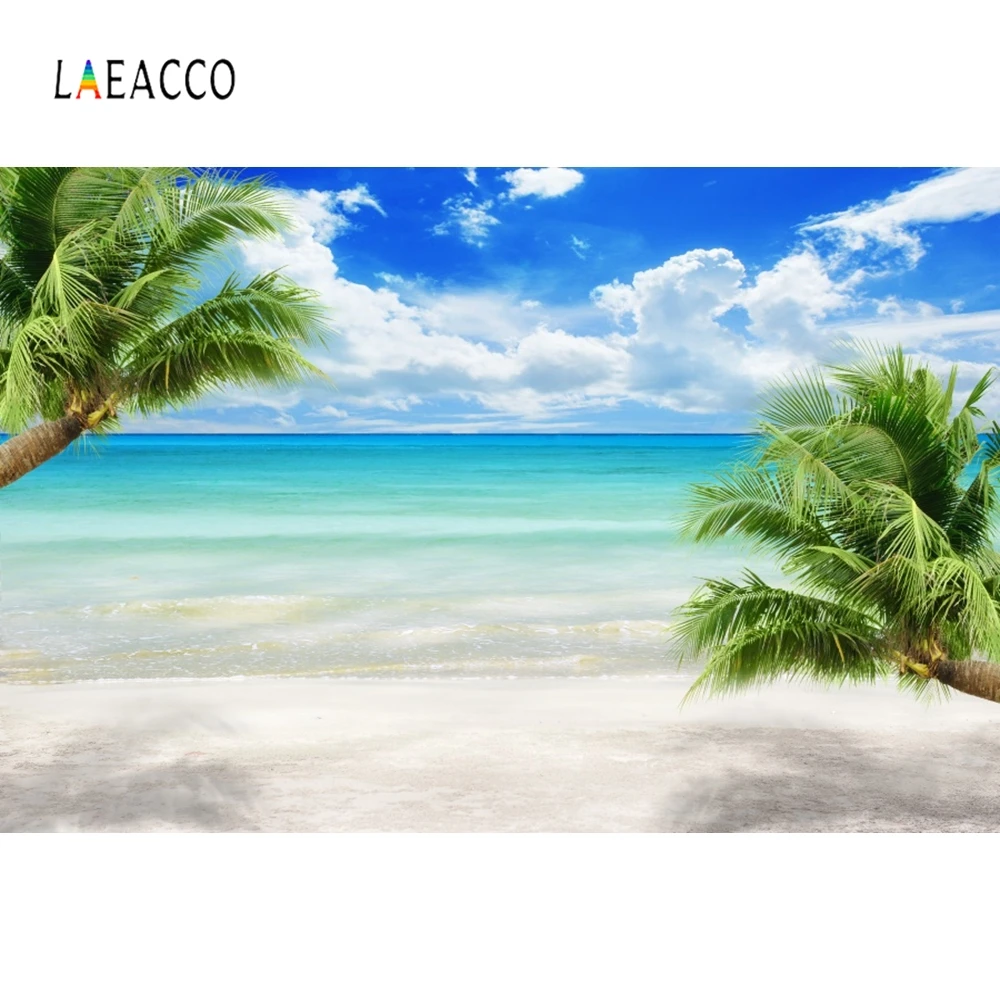 Тропический Фотофон Laeacco небо облако море пляж пальмы дерево летние праздничные