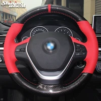 shining wheat red genuine leather pu carbon fiber steering wheel cover for bmw 316i 320i 328i 320d f20 f45 f30 f31 f34 f32 f33