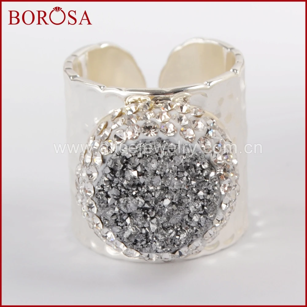 BOROSA модный дизайн 5 шт. стразы Круглые Druzy кристалл серебряный цвет кольцо