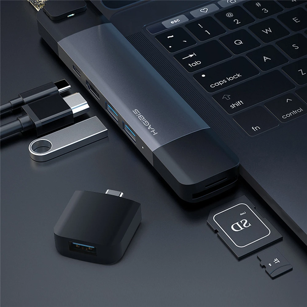 Двойной тип C концентратор адаптер USB 3,0 4 к HDMI Thunderbolt 3 для Apple MacBook Pro SD/TF слот для карт зарядное устройство PD адаптер с чехол для хранения