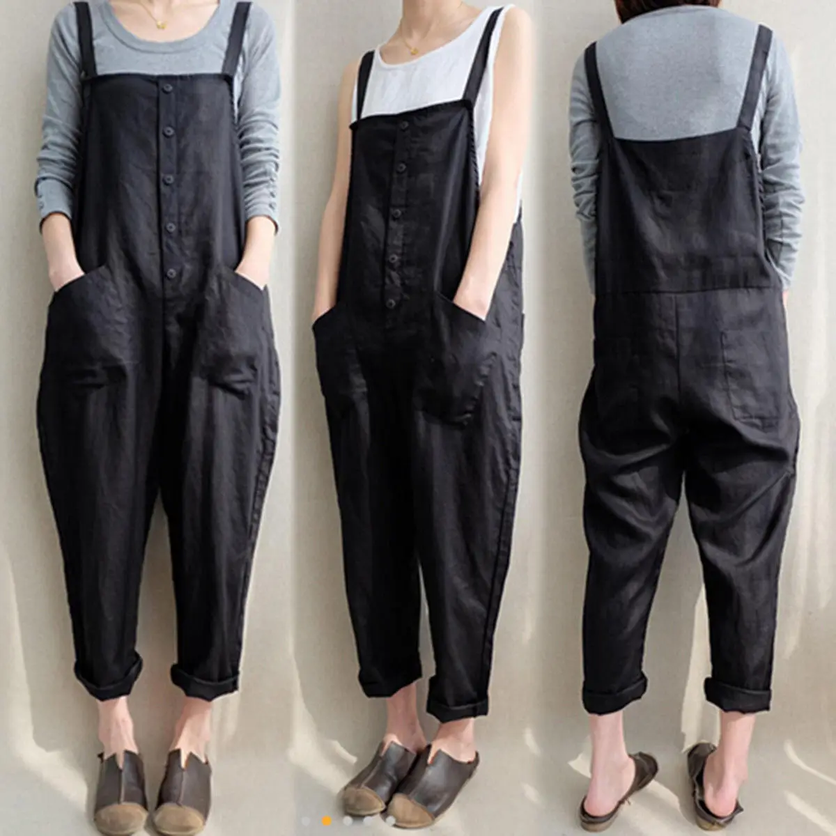Женский Повседневный Комбинезон оверсайз без рукавов комбинезон с карманами на