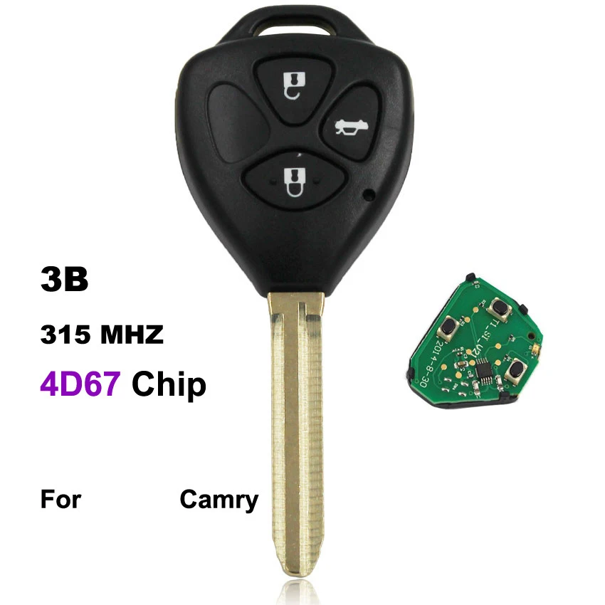 315mhz4D67Chip 3 кнопки Автозапуск Брелок дистанционного ключа для Toyota Camry 315/433 МГц(G-Sensor)/4D67 чип внутри TOY43 необработанное лезвие - Количество кнопок: 315mhz4D67Chip