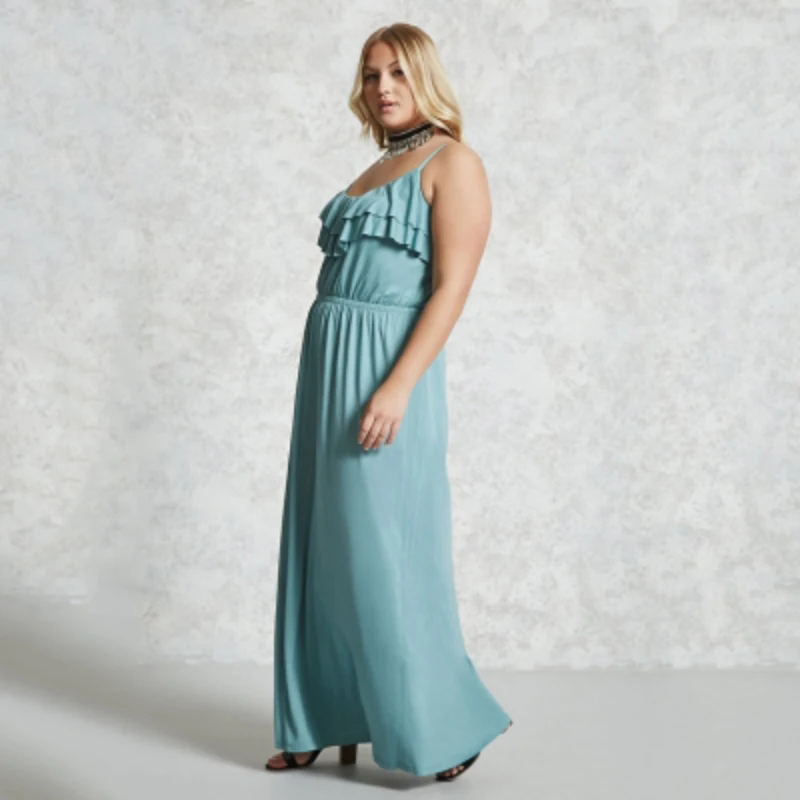 Женские платья макси с оборками одежда больших размеров 2017 летнее офисное платье