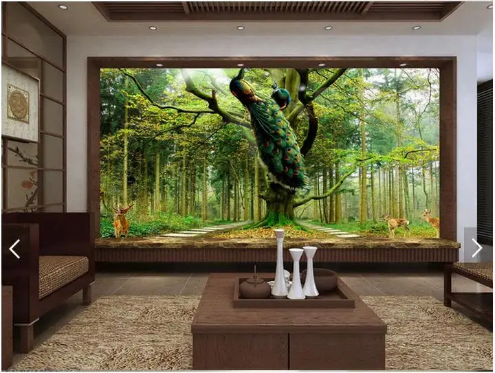 Пользовательские фото обои 3d TV фрески Павлин большое дерево олень tv фон