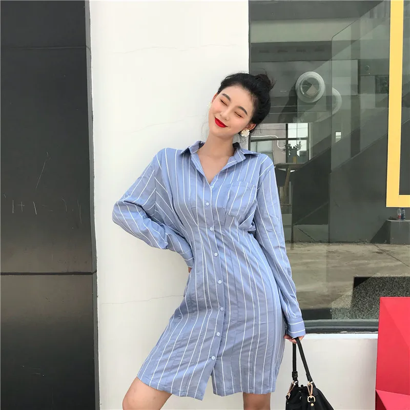 GRUIICEEN осень новое поступление длинный рукав полосатый узор женское приталенное