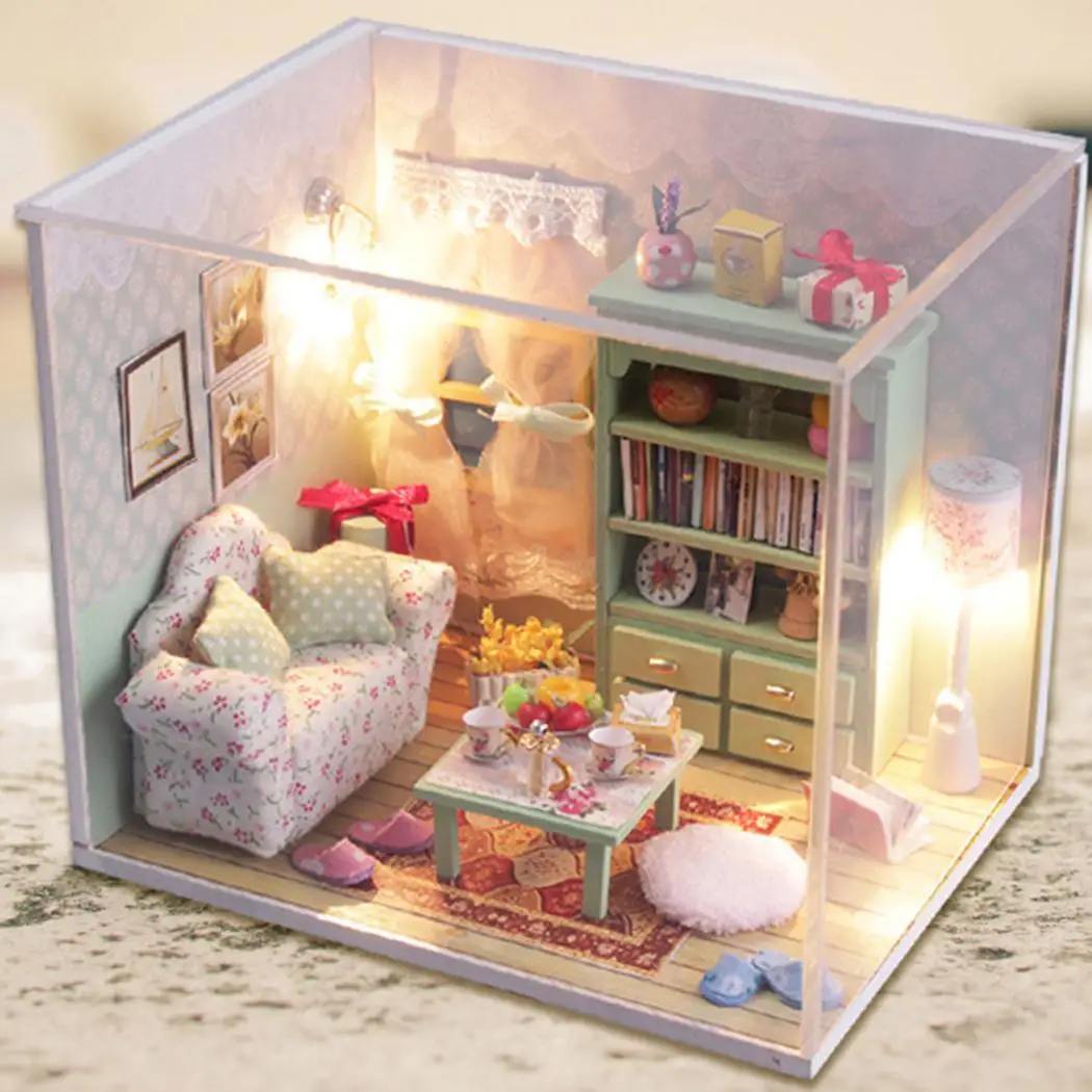 Кукольный дом мебель DIY Миниатюрная модель пылезащитный чехол 3D Деревянный