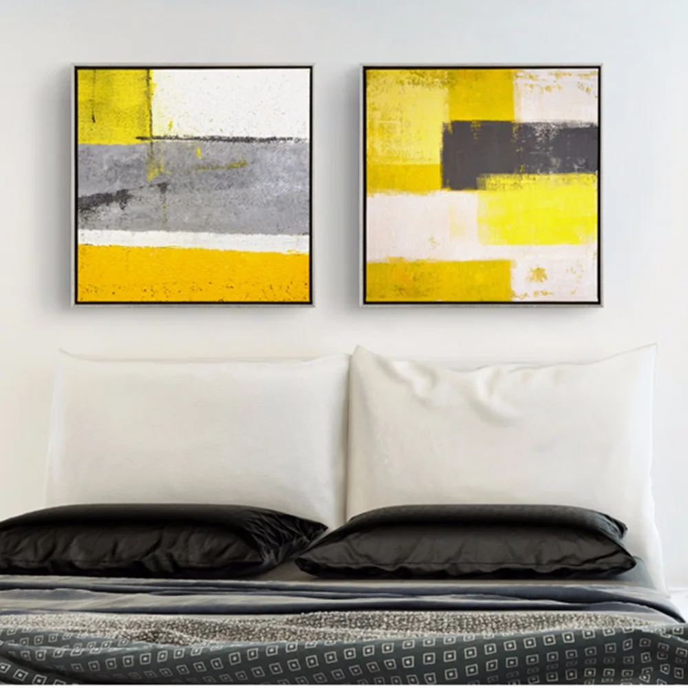 2017 Триптих Современной абстрактной поп желтый серый минималистский украшения