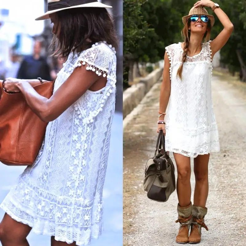 Летнее платье новое поступление повседневное пляжное короткое с кисточками