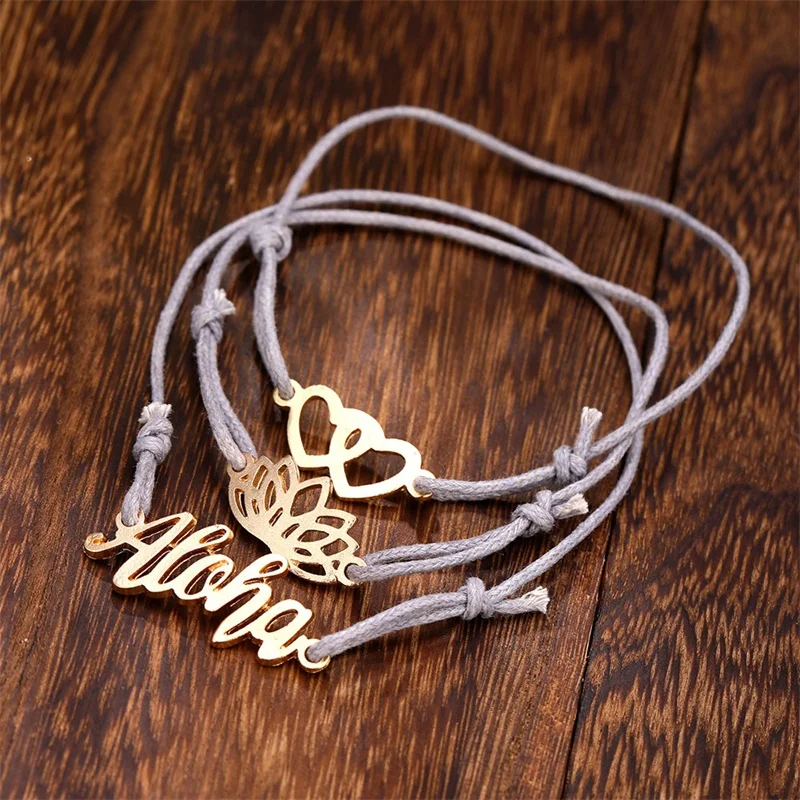 FNIO Bohemian Braided Bracelet Letter Double Love Lotus Set Three-Piece for Women's Jewelry Hot Sale Fashion Girl | Украшения и