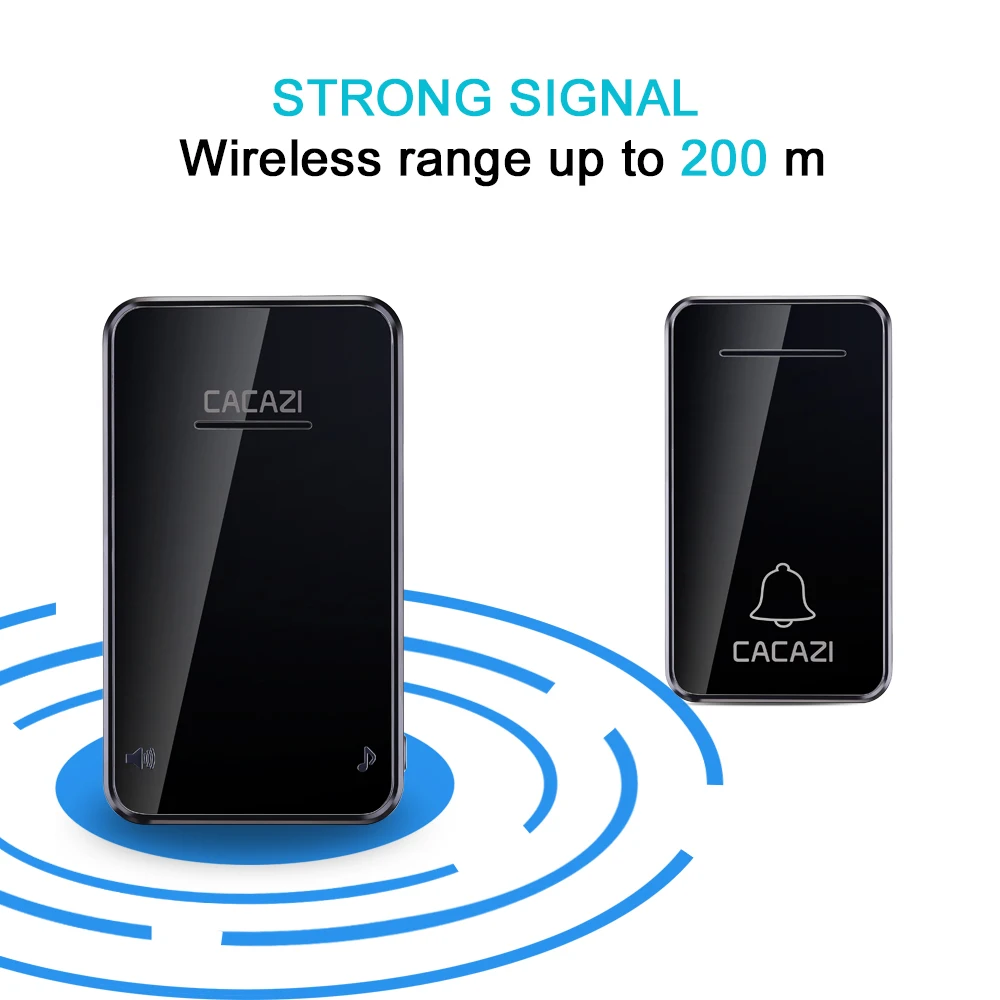 CACAZI автономный беспроводной дверной звонок без батареи Водонепроницаемый