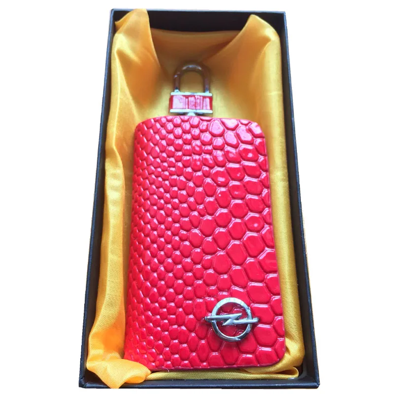 Red KUNBABY змеиная кожа авто ключ дистанционный Чехол Держатель Автомобильный бумажник-ключница кольцо на сумку брелок для Opel - Название цвета: Red