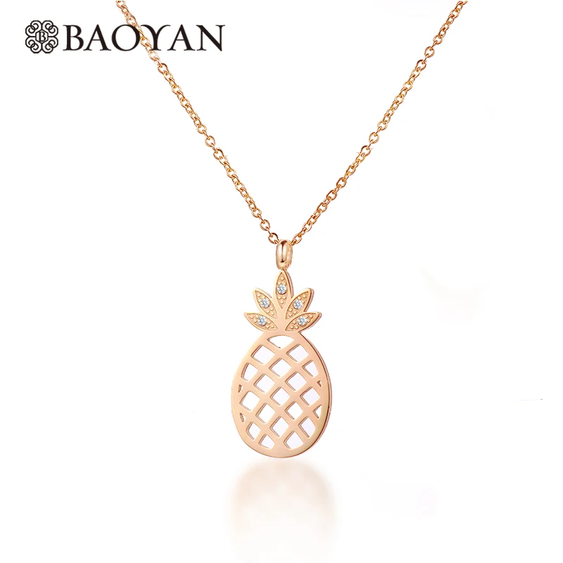BAOYAN Мода ананас розовое серебро Золотой Цвет Кристалл нержавеющая сталь кулон