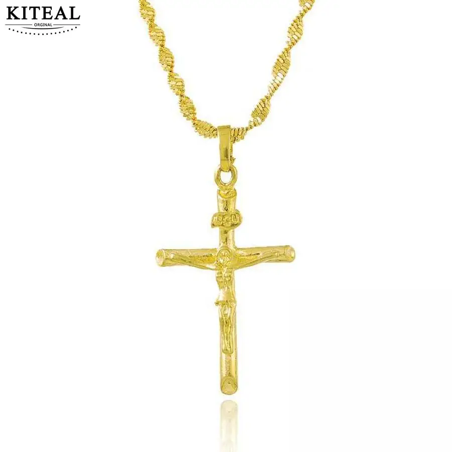Ожерелье с подвеской Jesus Cross мужское украшение 24 к золотого цвета цепочкой 18