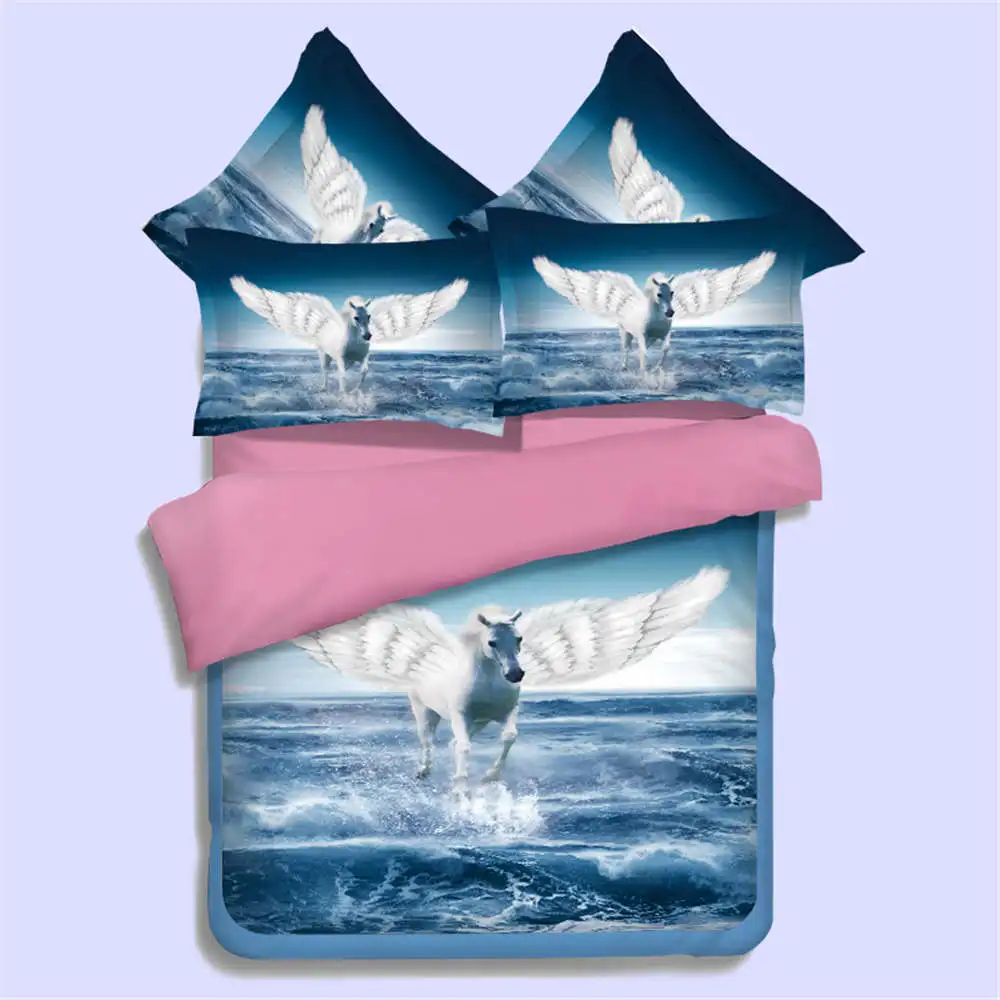 Комплект постельного белья с 3D-принтом летающих белых лошадей и животных