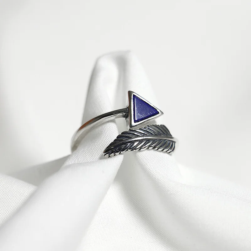 Elegant Quality 925 Adjustable Rings Vintage Feather Turquoise Ring Sterling Silver for Women Jewely |