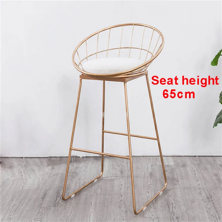 Gold-H65cm 65 см/75 см высота сиденья барный стул современный золотой черный металлический счетчик стул Железный искусство мягкая подушка Европейская Кофейня высокий табурет - Цвет: Gold-H65cm