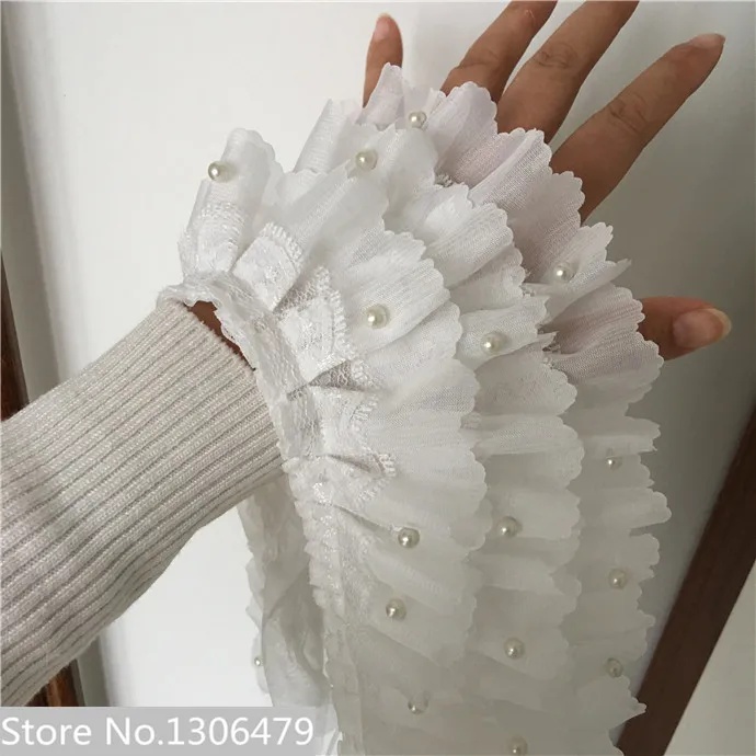 3 м/лот три слоя белых шифоновых кружевных бусин 100 Складная юбка платье манжета