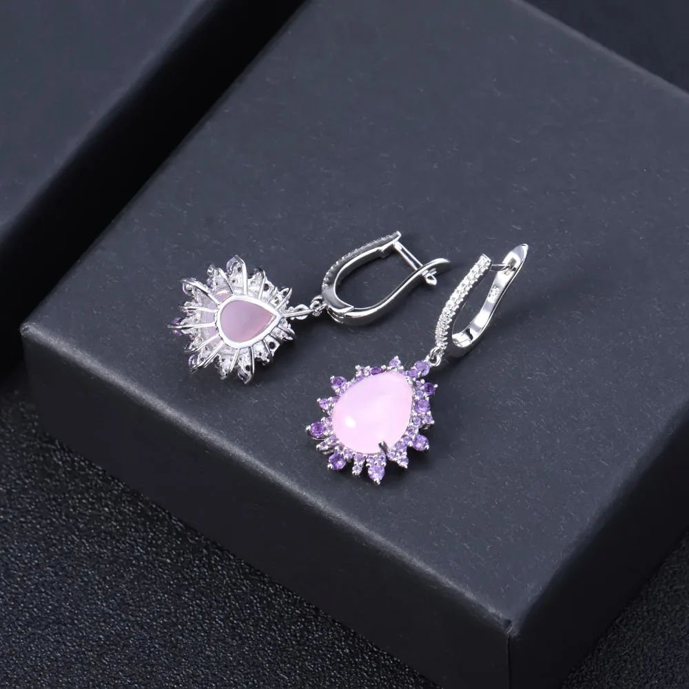 Серьги-подвески женские из серебра 925 пробы с натуральным розовым камнем |