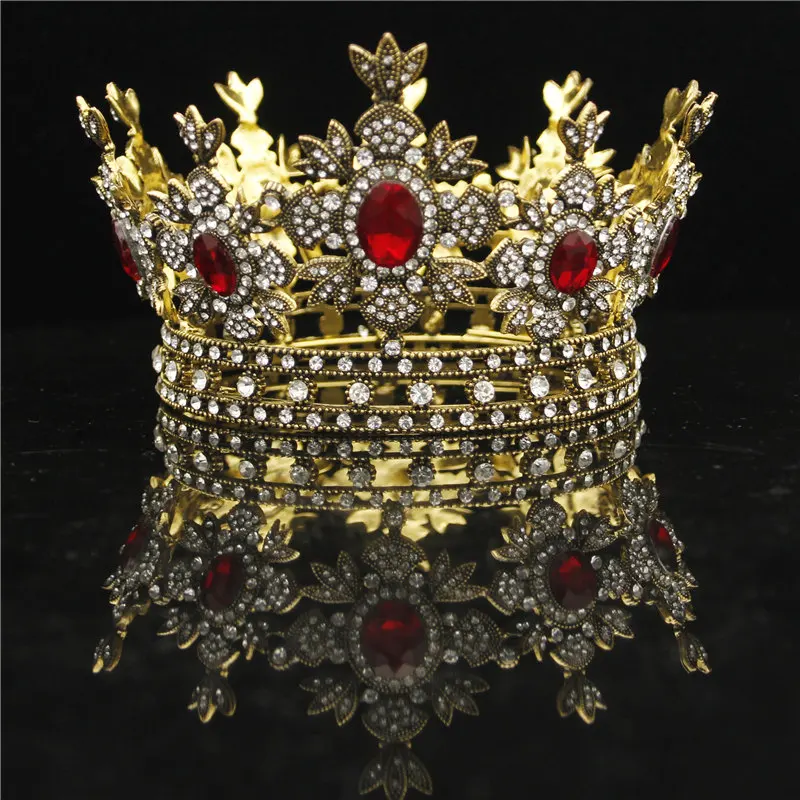 Винтаж золото невесты головной убор Королевский queen King диадема хрустальные свадебные аксессуары Pageant украшения для волос тиары и короны
