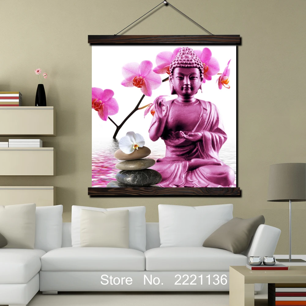

Pink Orchid Buddha Picture HD Print Scroll Paintings Wall Art Printed Hanging Framed Canvas Painting Modern Home Decoration