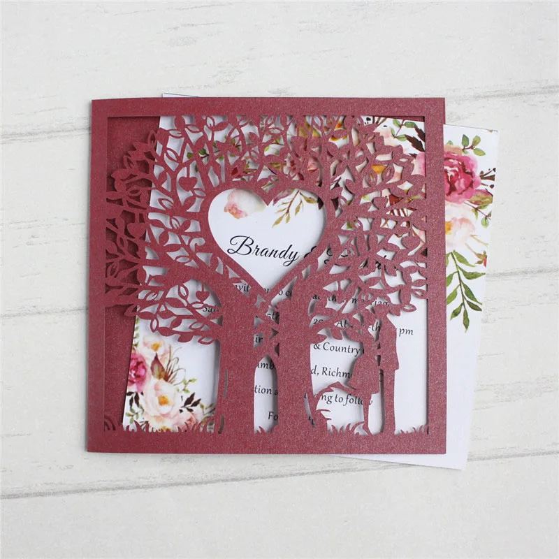 Бордовый пригласительный Брак День Святого Валентина поздравительная открытка