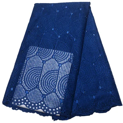 2 royal blue 5 ярдов/шт) Высокое качество африканская сухая хлопковая кружевная ткань темно-синяя швейцарская вуаль кружевная ткань для вечернего платья CLP265 - Цвет: 2 royal blue
