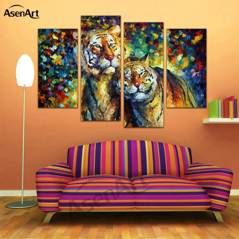 4 шт. цветная картина с животными живой тигр фоторамки для гостиной домашний