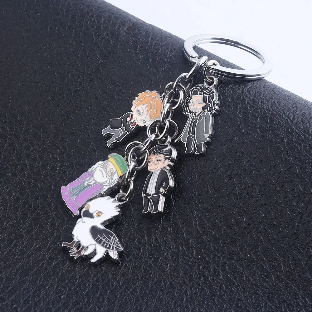 

RJ HP Magic School Owl Envelope Keychains Pendants Witch Hat Flying Broom Luna Lovegood Glasses Keyring Movie Jewelry