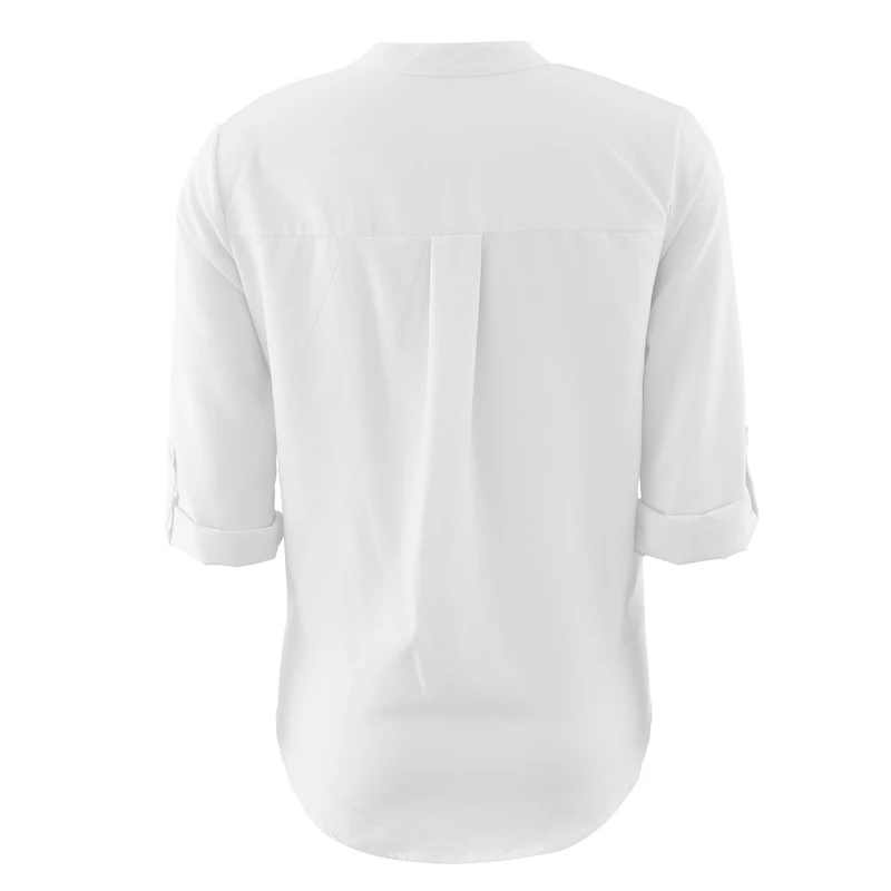 Модная женская одежда блузка с длинным рукавом и V образным вырезом однотонная