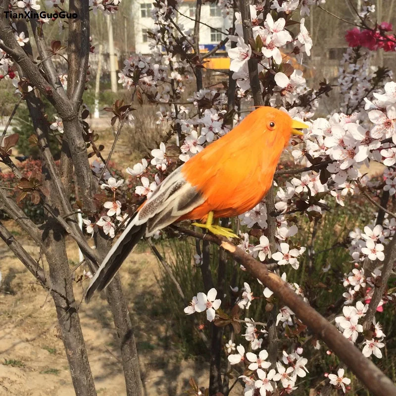 

about 18cm simulation bird hard model polyethylene&orange feathers bird handicraft garden decoration gift s1092