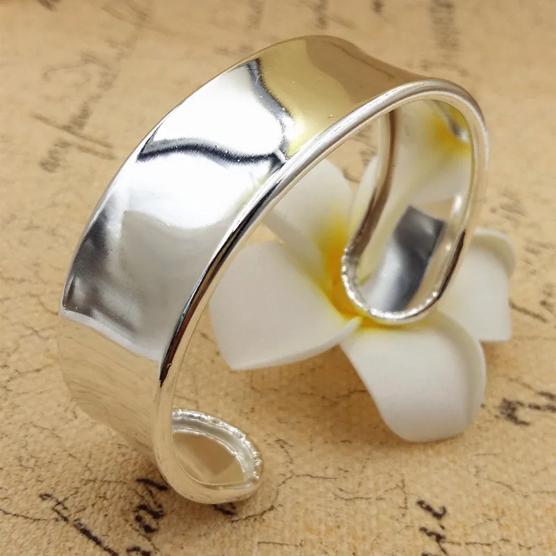 1 шт Модный яркий серебряный Гладкий широкий браслет на запястье #92359 | Украшения и