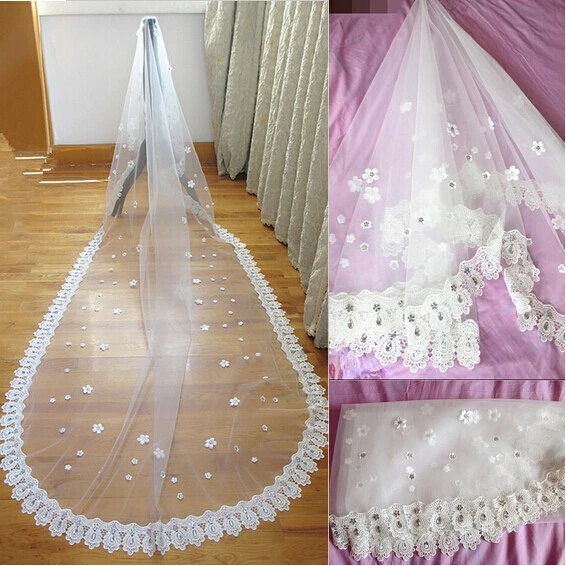 Фата свадебная с длинным шлейфом роскошная бусинами свадебный аксессуар