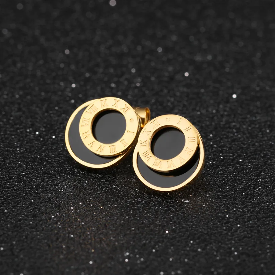 Женские серьги гвоздики из нержавеющей стали с римскими цифрами|stainless steel stud