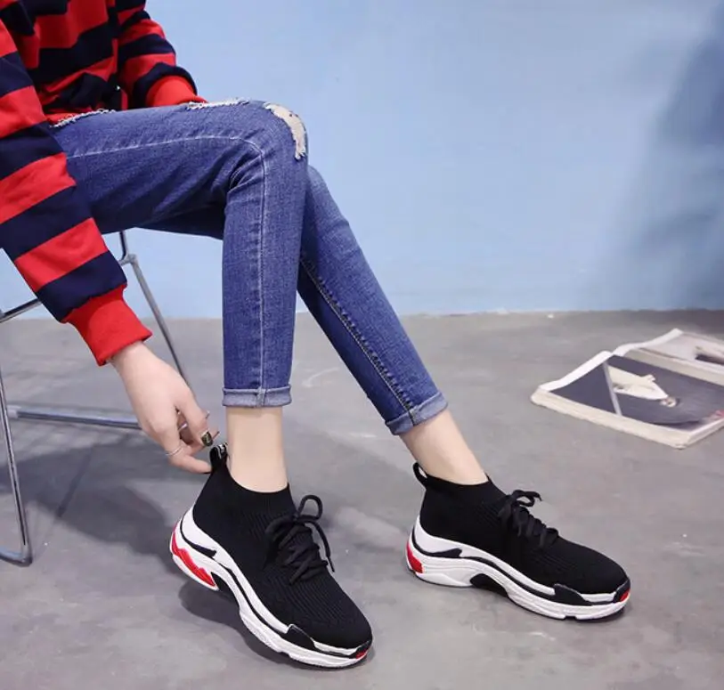 Модные трикотажные сетчатые женские носки Mujer на толстой подошве Zapatillas Plimsolls