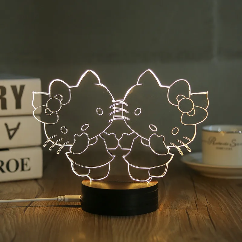 Милый рисунок Hello Kitty смешно настольная лампа 3D Визуальный стерео настроение огни