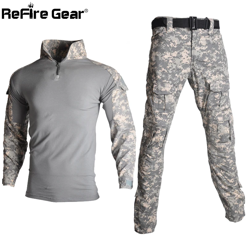 Refire gear камуфляж США RU армейская тактическая Униформа Мужская Военная боевая одежда набор Пейнтбол страйкбол рубашка+ брюки карго без подкладки