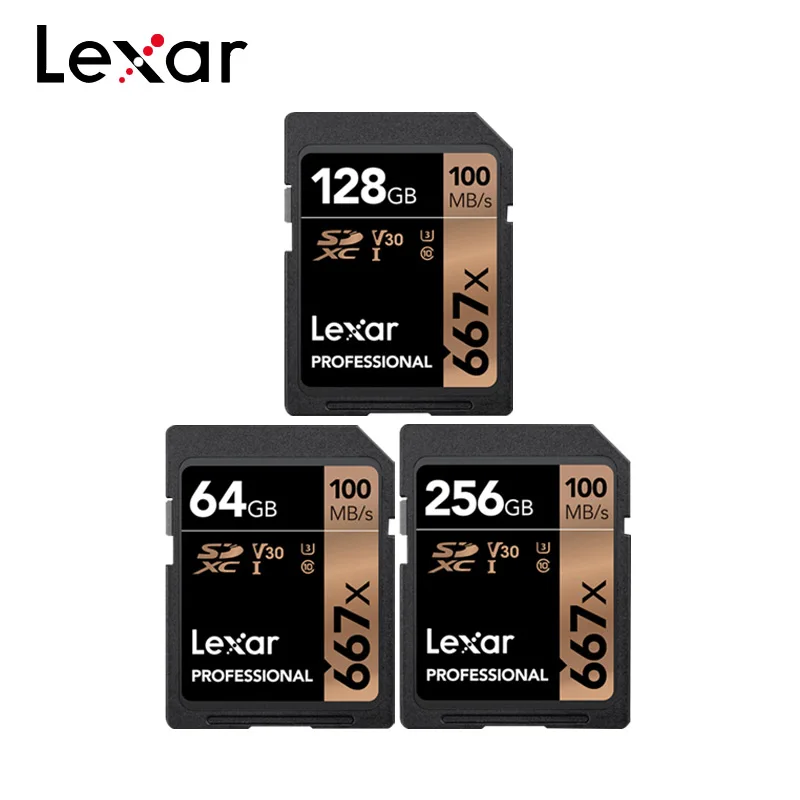 Lexar 667x SD, карта памяти, 64 ГБ 128 256 SDXC Class10 UHS-I U3 V30 100 МБ/с. флеш-карта для Full HD Камера