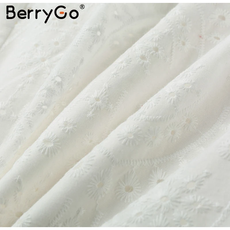 Berrygo спинки v шеи рюшами Белое Женское Платье Лето вышивка хлопок короткий Элегантное платье без рукавов праздничное платье женский